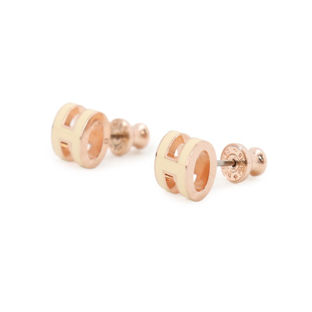 Hermes Earrings Pop H Beige Pink Gold H Motif — view 2
