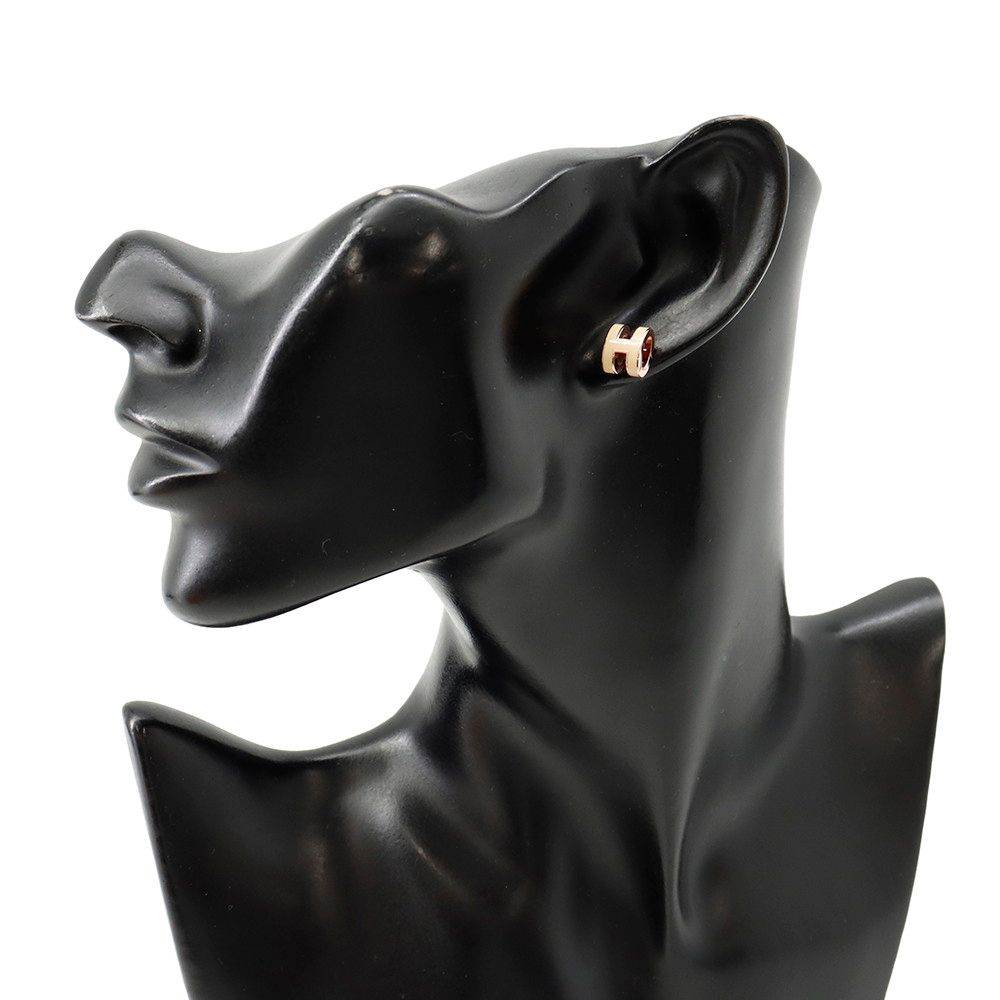 Hermes Earrings Pop H Beige Pink Gold H Motif — view 4