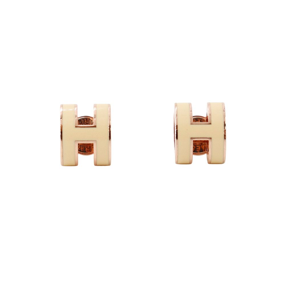 Hermes Earrings Pop H Beige Pink Gold H Motif