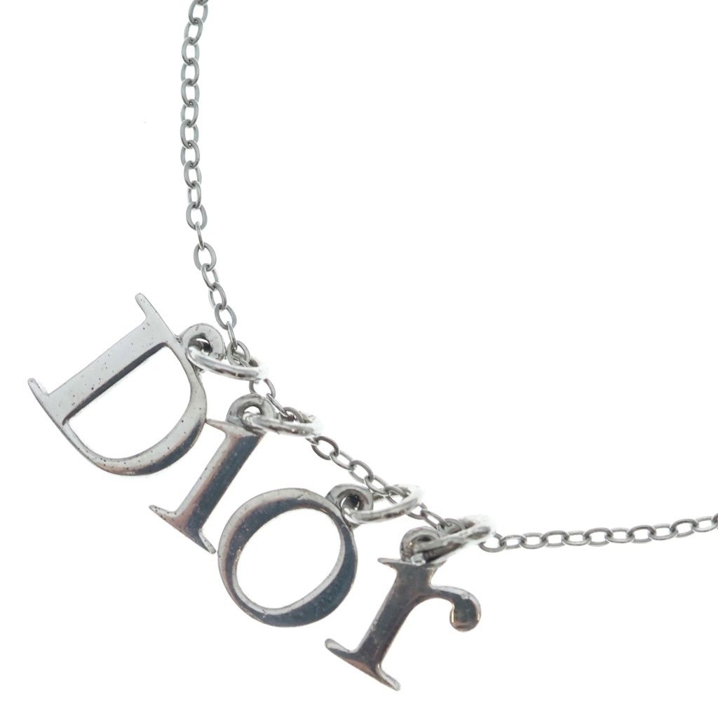 Dior Logo Letter Necklace Silver Pendant Chain Steel