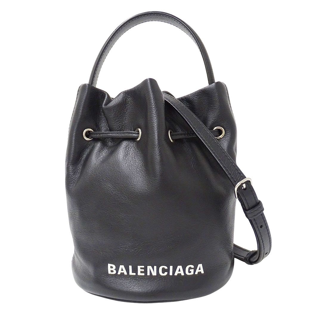 Balenciaga 2-Way Shoulder Bag Leather Everyday Drawstring XS Black Handle Casual