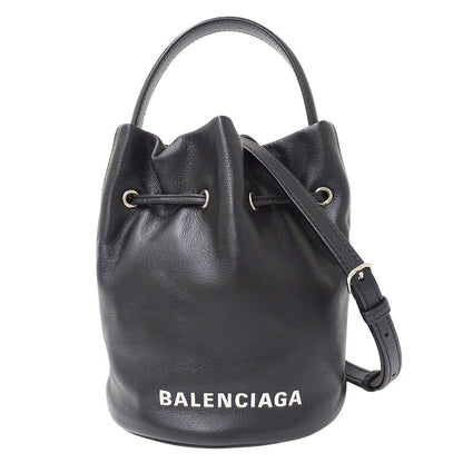 Balenciaga 2-Way Shoulder Bag Leather Everyday Drawstring XS Black Handle Casual