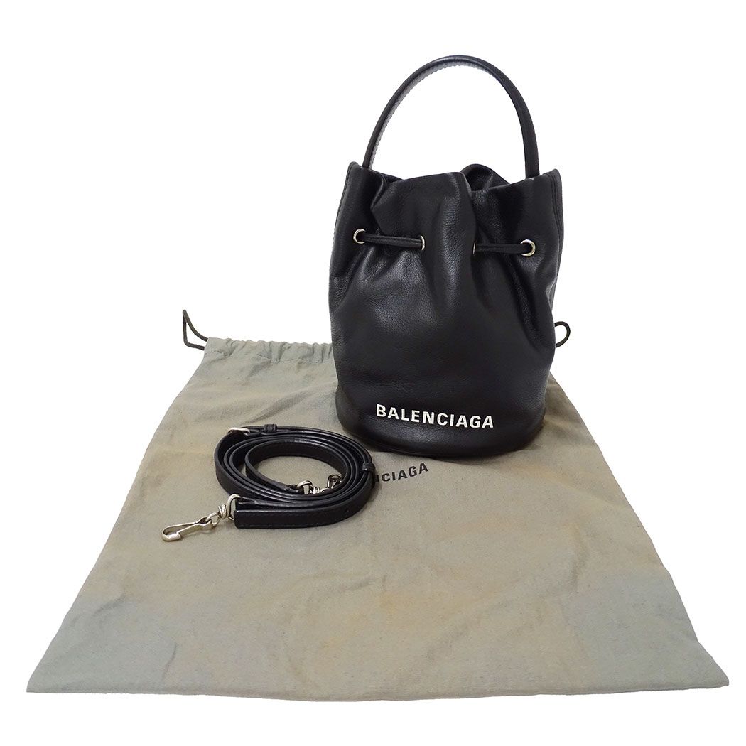 Balenciaga 2-Way Shoulder Bag Leather Everyday Drawstring XS Black Handle Casual — view 6