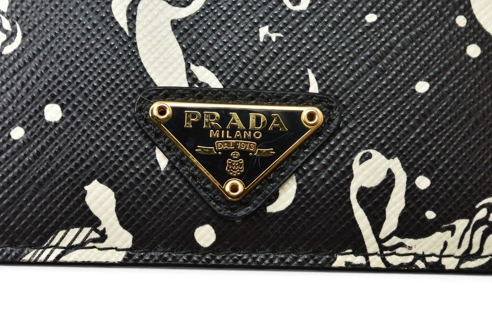 Prada Card Case Business Leather Mermaid Pattern Nero Black — view 4