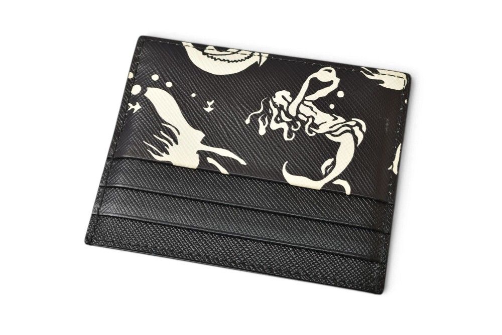 Prada Card Case Business Leather Mermaid Pattern Nero Black — view 3