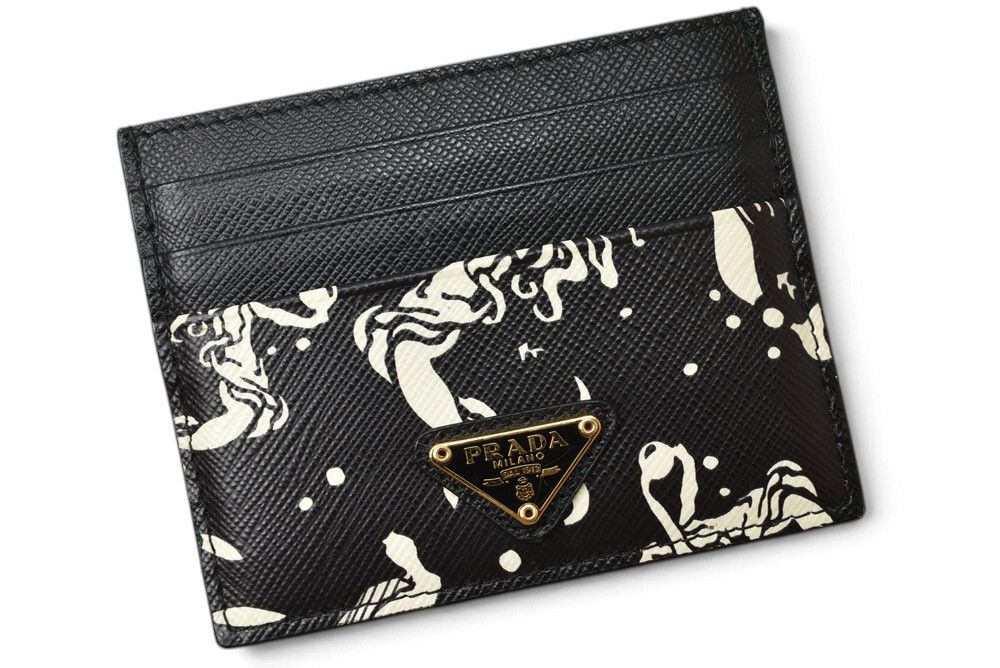 Prada Card Case Business Leather Mermaid Pattern Nero Black — view 2