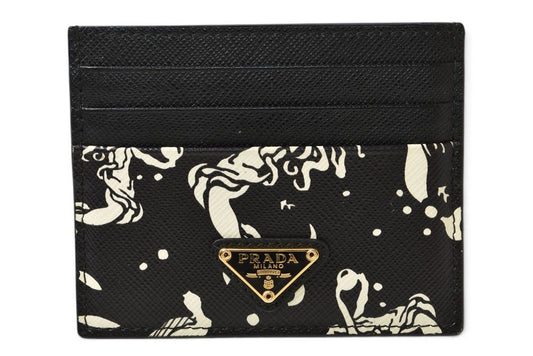 Prada Card Case Business Leather Mermaid Pattern Nero Black