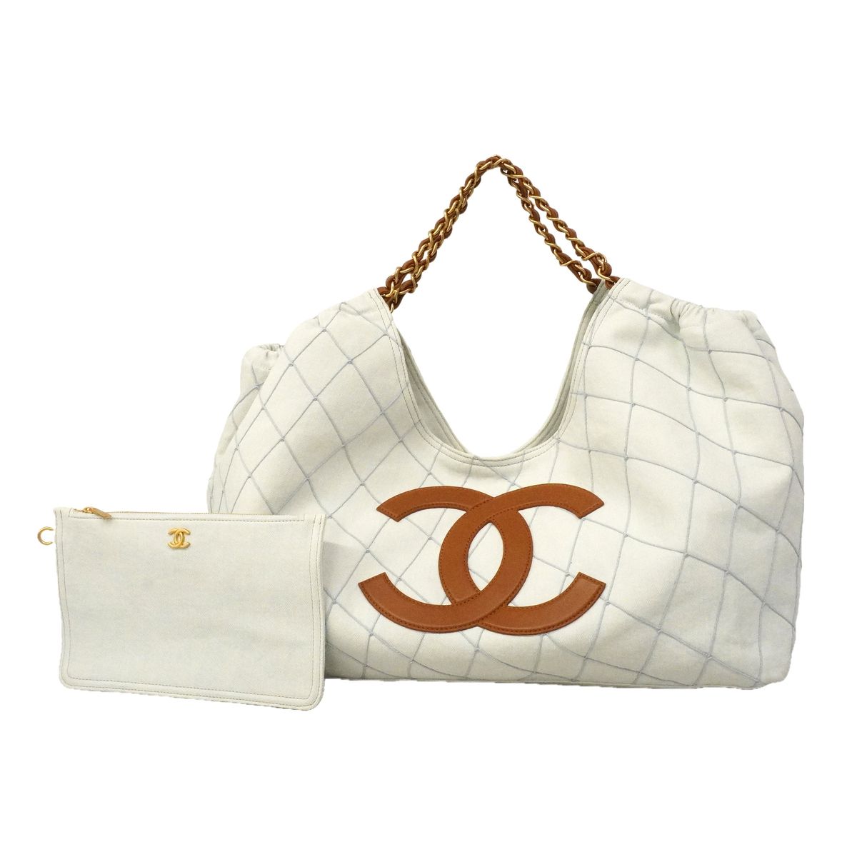 Chanel Chain Tote Bag Coco Beach Denim Blue Gold