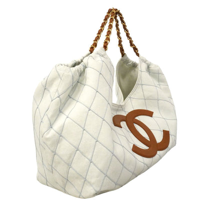 Chanel Chain Tote Bag Coco Beach Denim Blue Gold — view 2