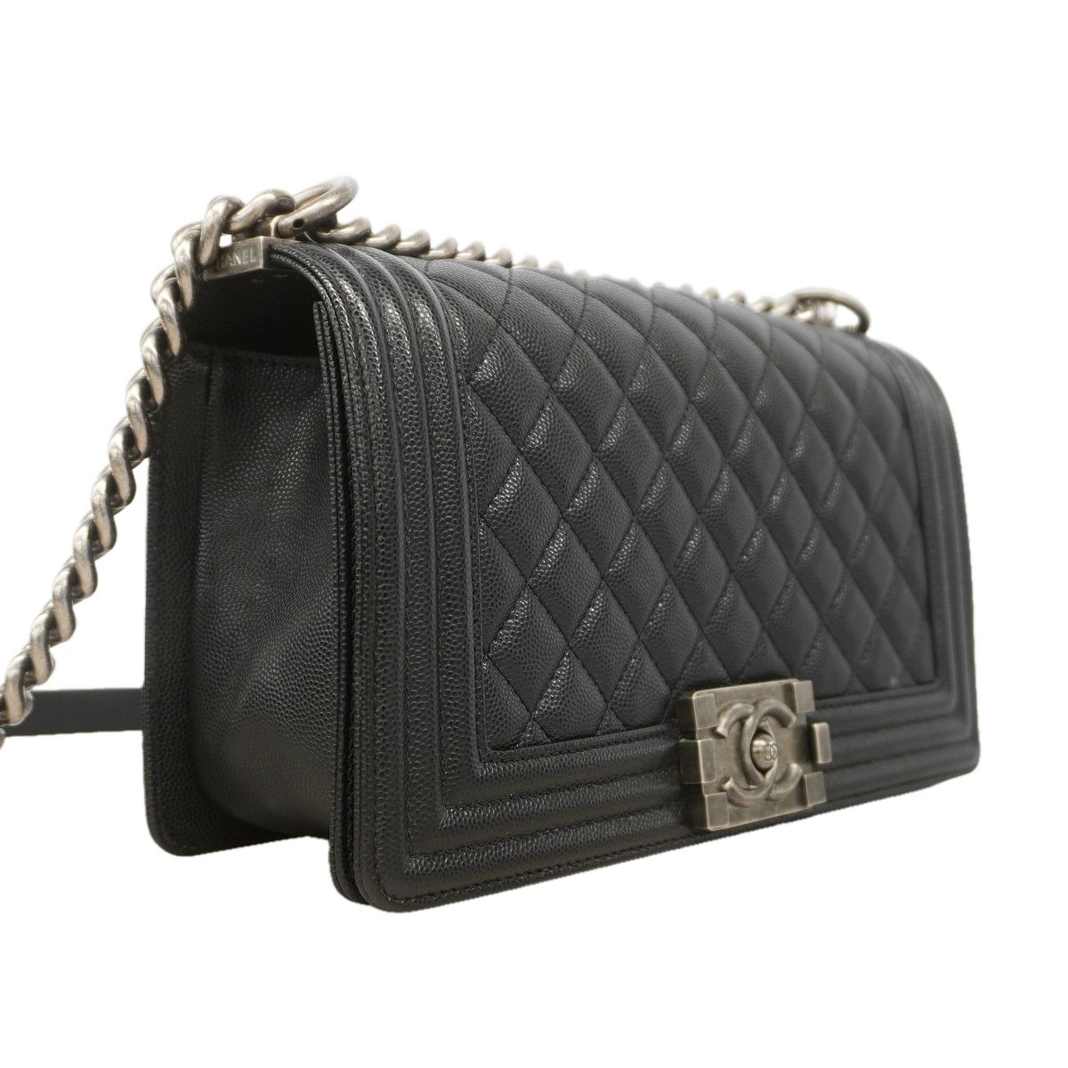 Chanel Shoulder Bag Boy Caviar Leather Black Silver — view 2