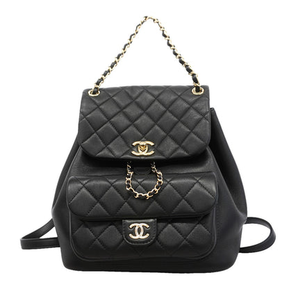 Chanel Backpack Quilted Lambskin Black Champagne Gold
