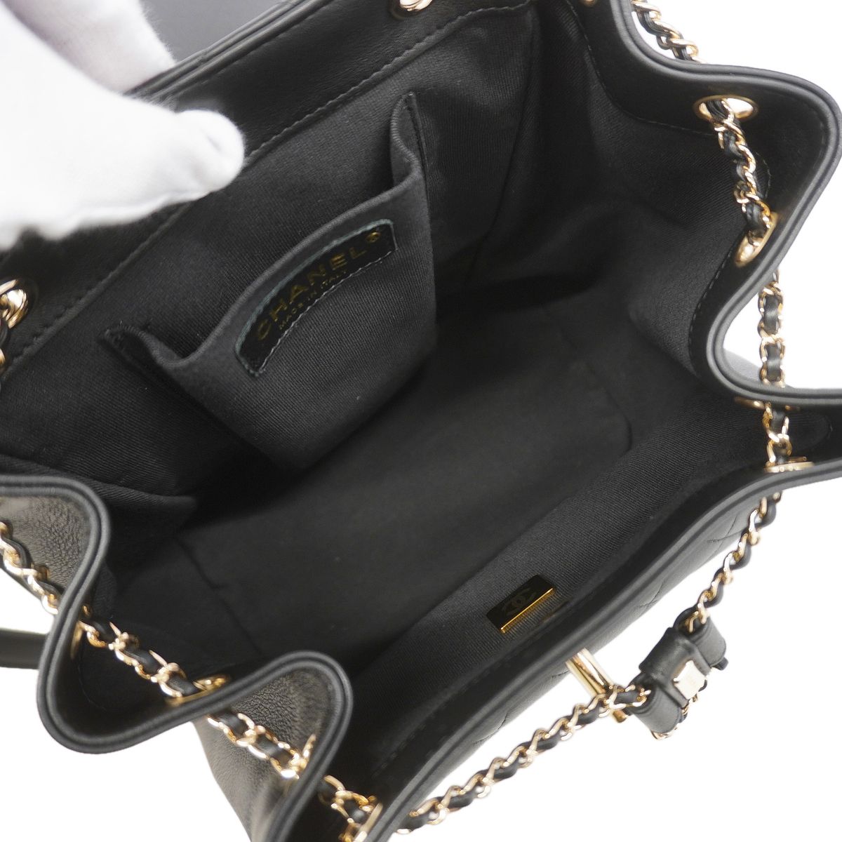Chanel Backpack Quilted Lambskin Black Champagne Gold — view 4