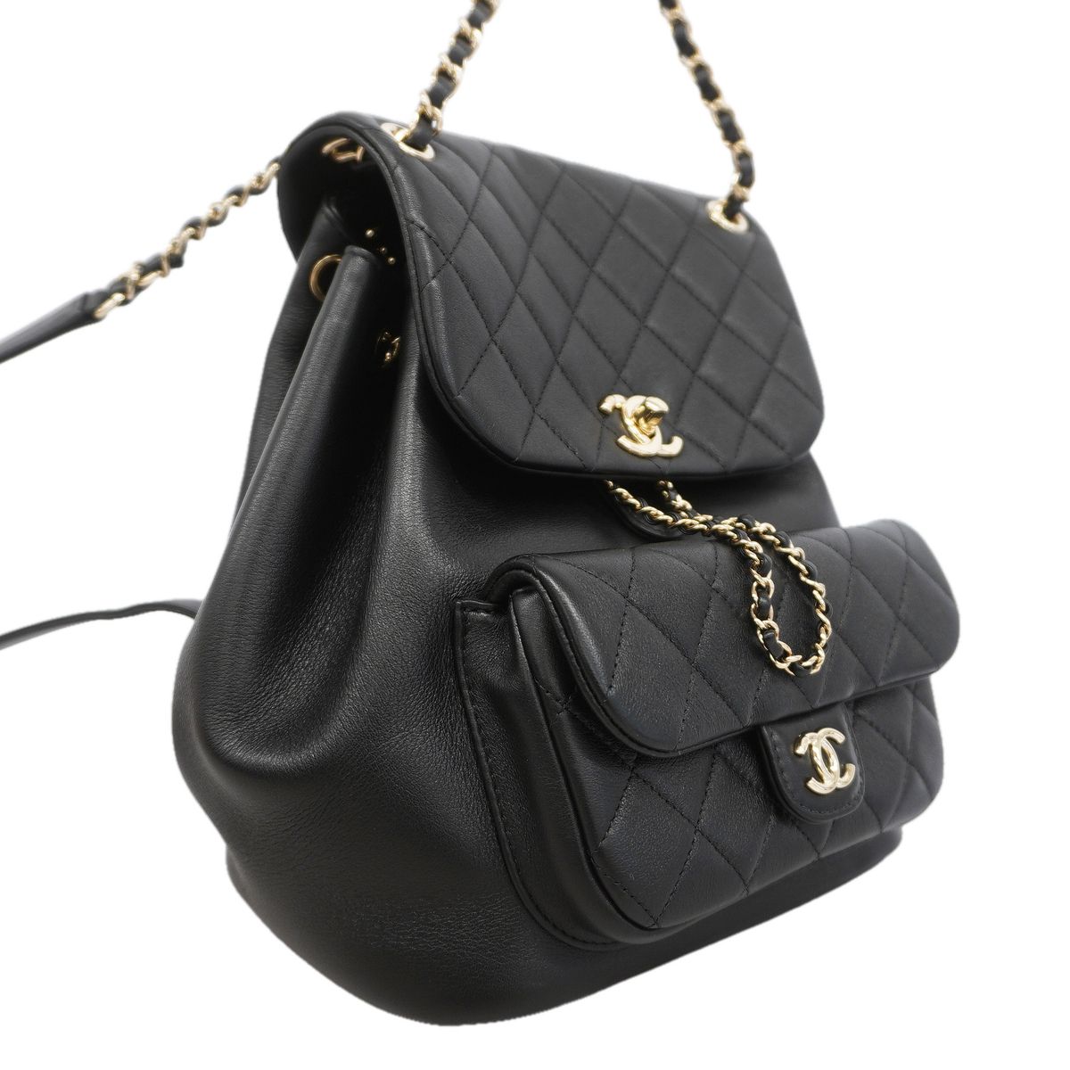 Chanel Backpack Quilted Lambskin Black Champagne Gold — view 2