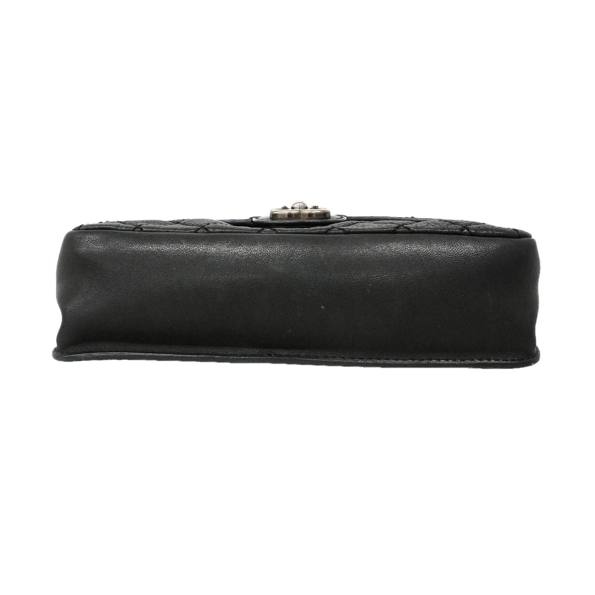 Chanel Shoulder Bag Quilted Leather Black Silver — view 3