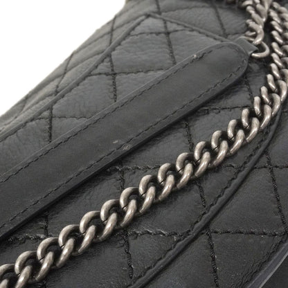Chanel Shoulder Bag Quilted Leather Black Silver — view 8