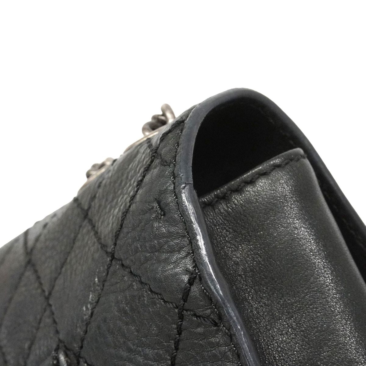 Chanel Shoulder Bag Quilted Leather Black Silver — view 7