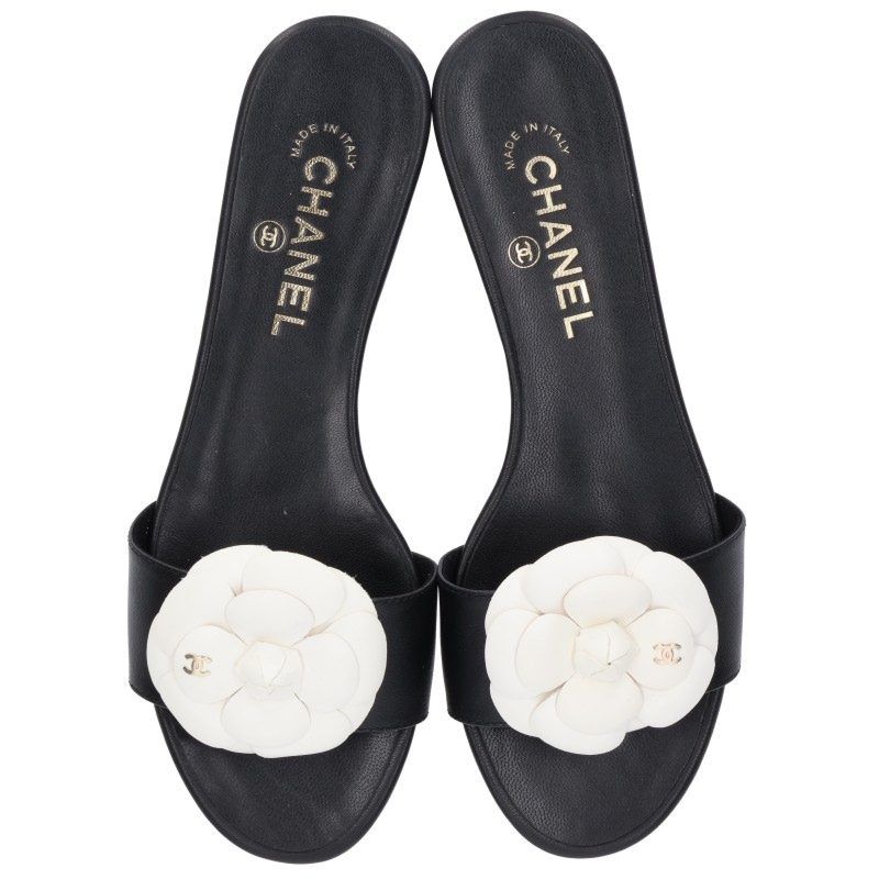 Chanel Camellia Flat Leather Sandals — view 4