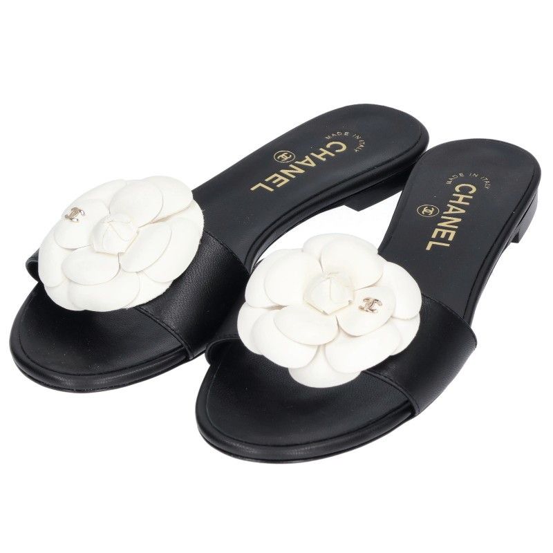 Chanel Camellia Flat Leather Sandals