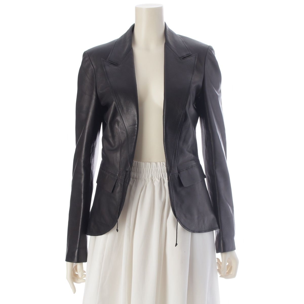 Gucci Tom Ford Era Leather Lace-up Tailored Jacket Black 40