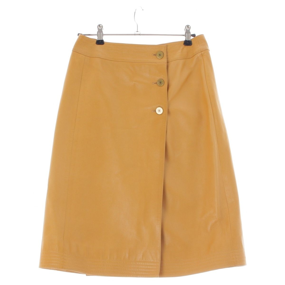 Chanel 01A Lambskin Coco Buttons Middle Skirt Yellow 38