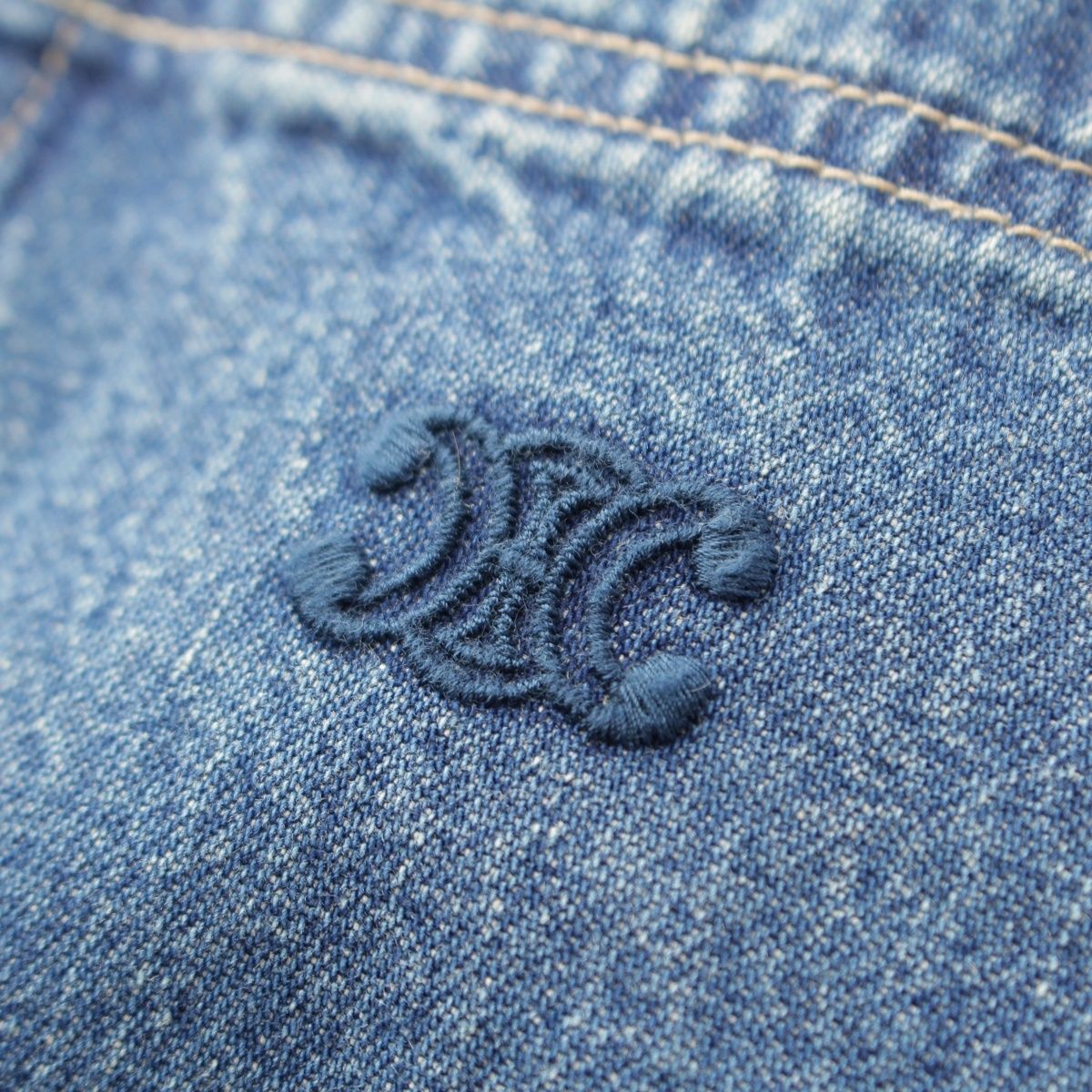 Celine Hedi Slimane Era Triomphe Sashimi Union Chien Washed Cropped Denim Long — view 8