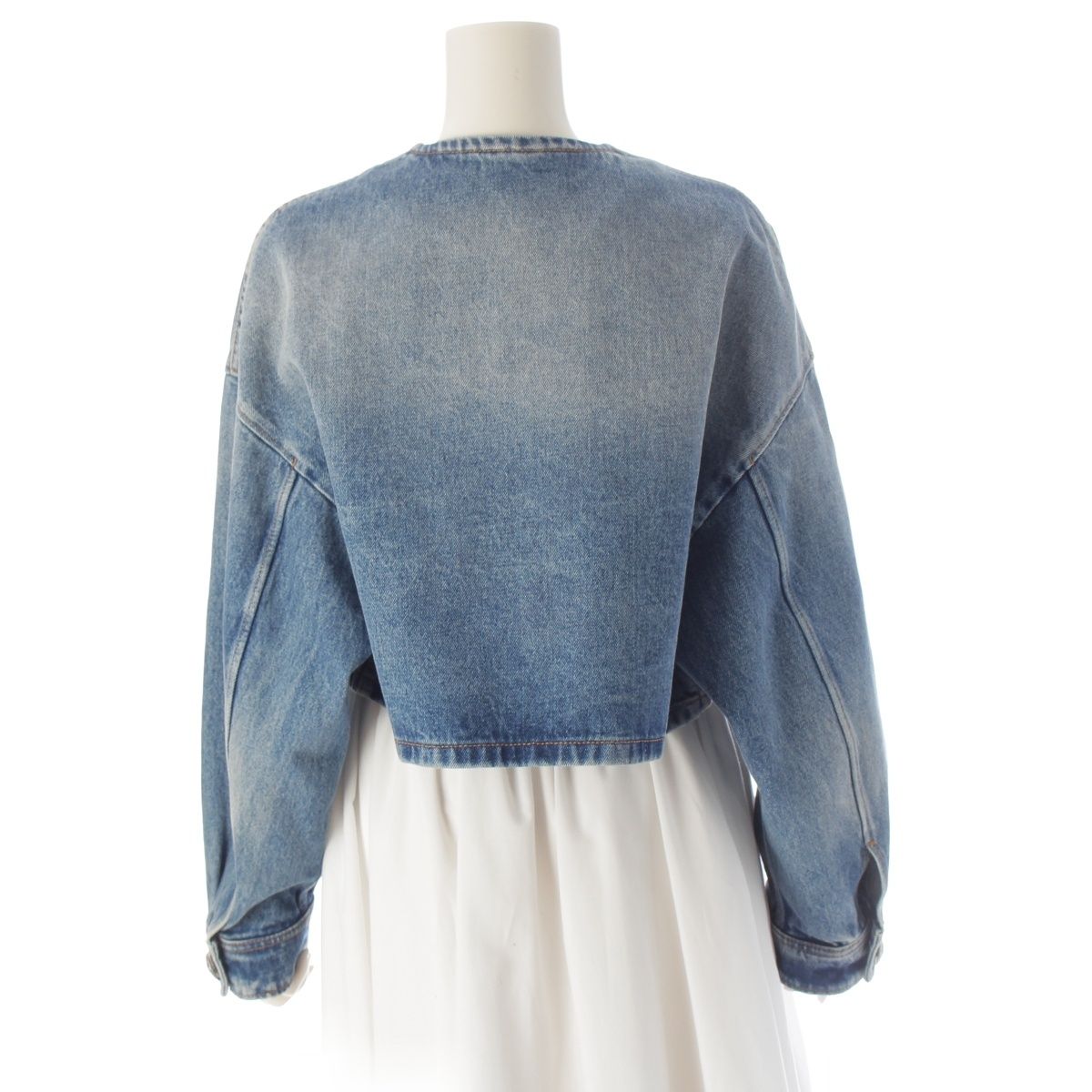 Prada Denim Triangle Logo Collarless Cropped Wash Tailored Jacket Ice Blue 36 — view 4