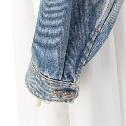 Prada Denim Triangle Logo Collarless Cropped Wash Tailored Jacket Ice Blue 36 — view 7