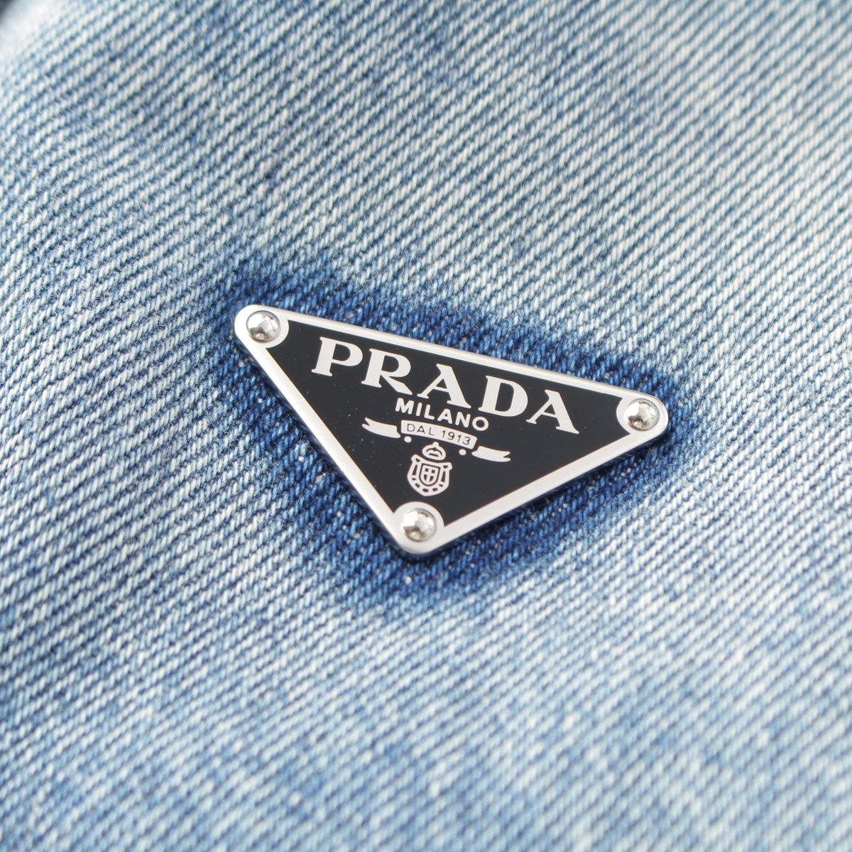 Prada Denim Triangle Logo Collarless Cropped Wash Tailored Jacket Ice Blue 36 — view 8