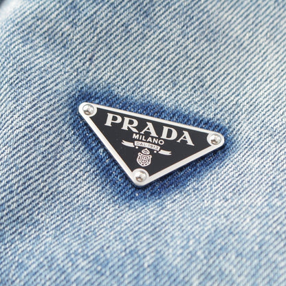 Prada Denim Triangle Logo Collarless Cropped Wash Tailored Jacket Ice Blue 36 — view 8