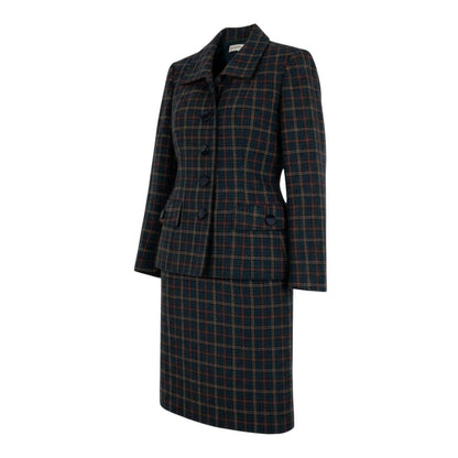 Saint Laurent Yvesaint Set Plaid Tailored Jacket Skirt Green 36