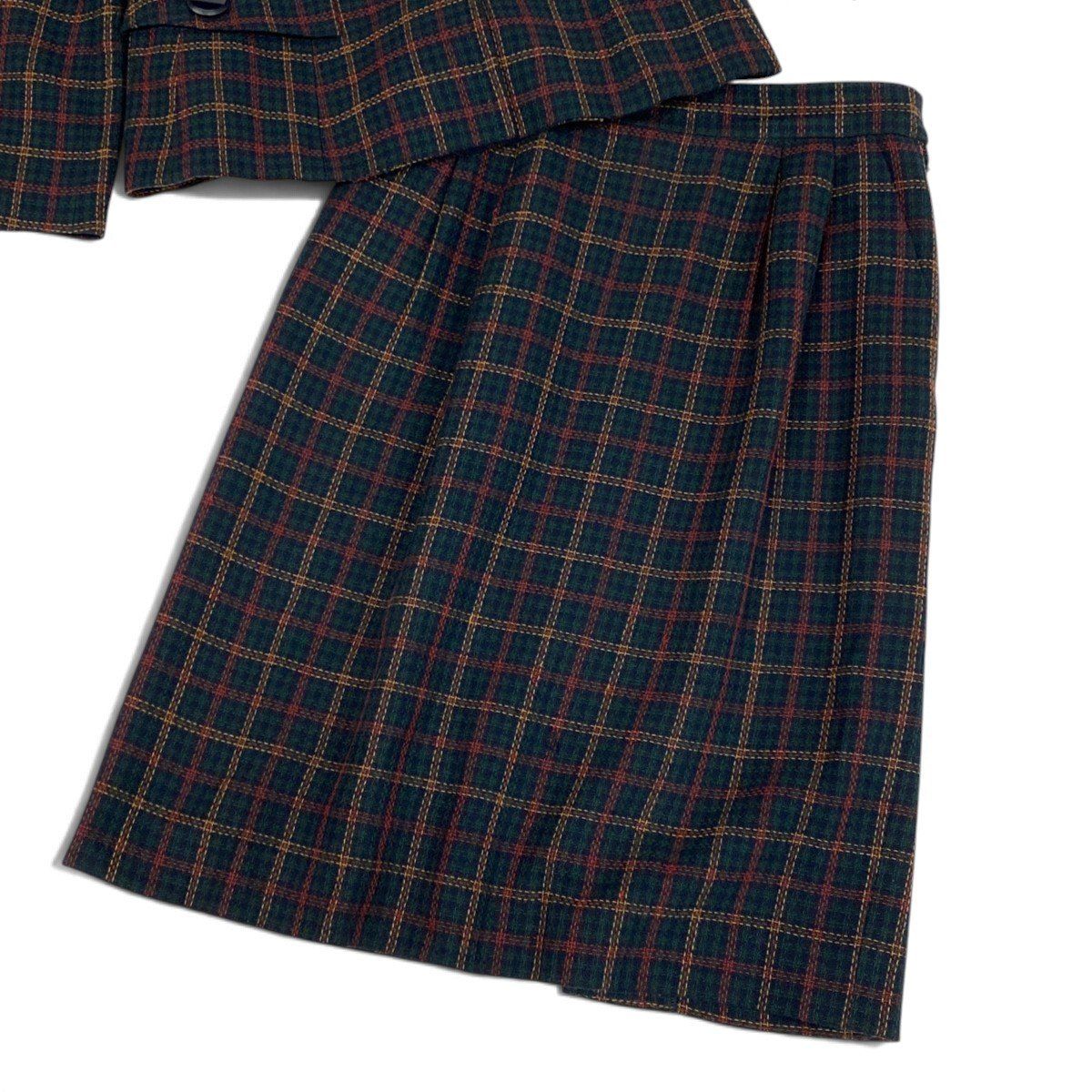 Saint Laurent Yvesaint Set Plaid Tailored Jacket Skirt Green 36 — view 6