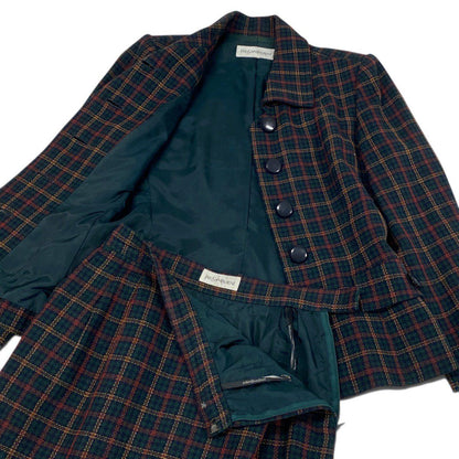 Saint Laurent Yvesaint Set Plaid Tailored Jacket Skirt Green 36 — view 7