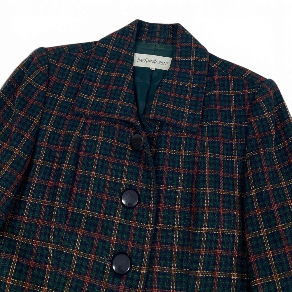 Saint Laurent Yvesaint Set Plaid Tailored Jacket Skirt Green 36 — view 4