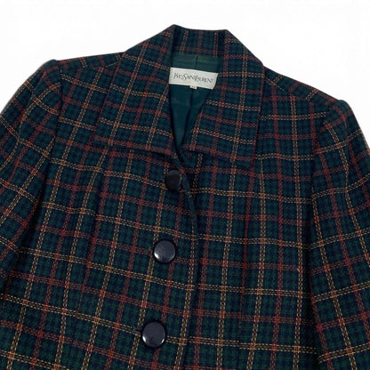 Saint Laurent Yvesaint Set Plaid Tailored Jacket Skirt Green 36 — view 4