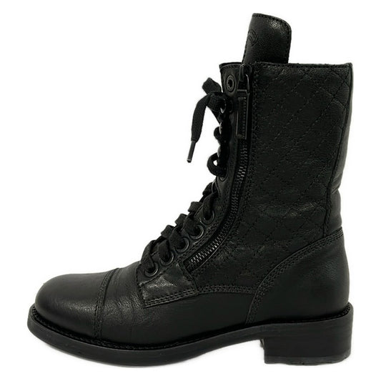 Chanel Short Boots Black CC Logo Leather