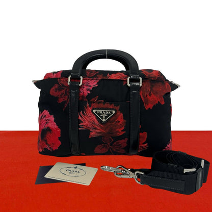 Prada Triangle Logo Nylon Leather 2-Way Mini Shoulder Bag Red Black