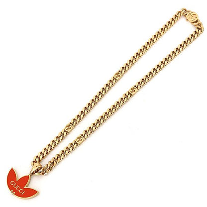 Gucci Adidas Trefoil Pendant Golmette Chain Necklace Orange Gold Rank — view 2
