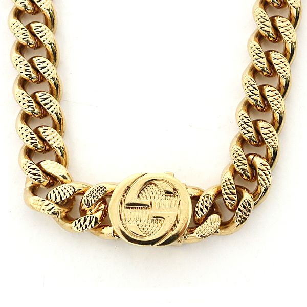 Gucci Adidas Trefoil Pendant Golmette Chain Necklace Orange Gold Rank — view 4