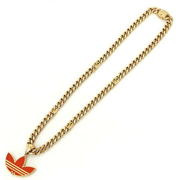 Gucci Adidas Trefoil Pendant Golmette Chain Necklace Orange Gold Rank — view 3