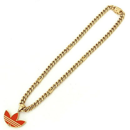 Gucci Adidas Trefoil Pendant Golmette Chain Necklace Orange Gold Rank — view 3