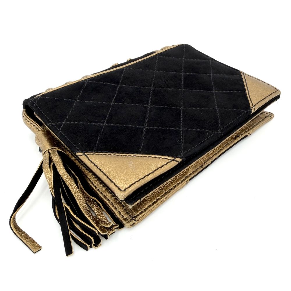 Chanel Pouch CC Logo Case Second Suede Black Gold — view 4