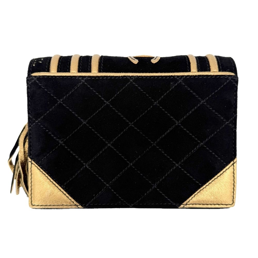 Chanel Pouch CC Logo Case Second Suede Black Gold — view 2