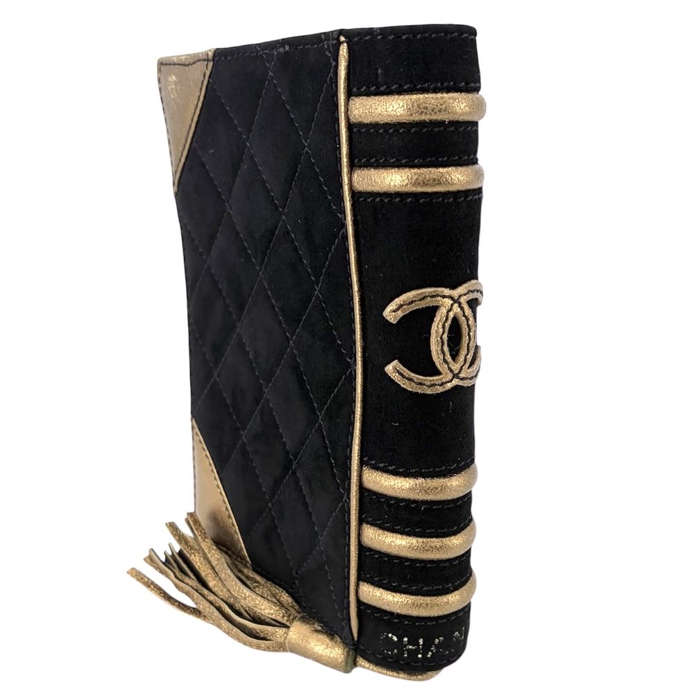 Chanel Pouch CC Logo Case Second Suede Black Gold