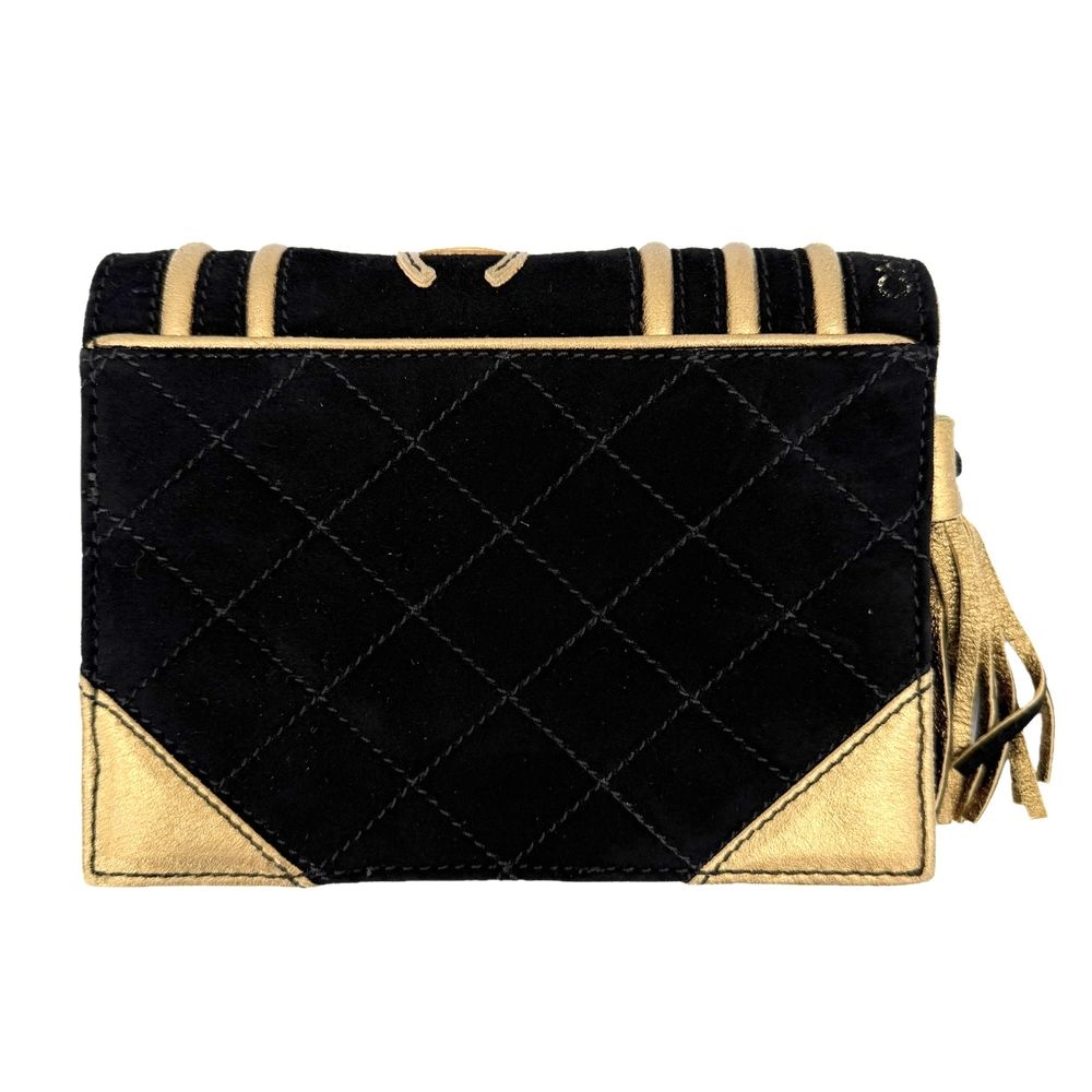 Chanel Pouch CC Logo Case Second Suede Black Gold — view 3