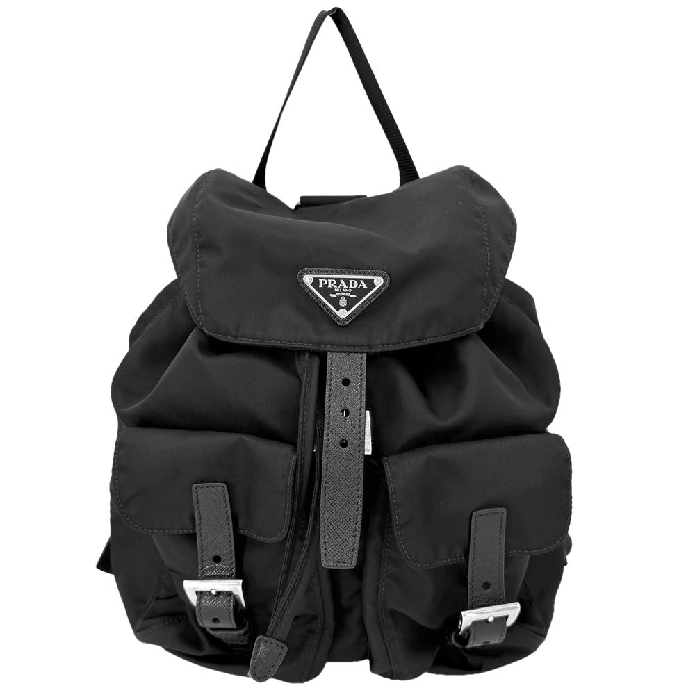 Prada Backpack Triangle Logo Nylon Black Silver
