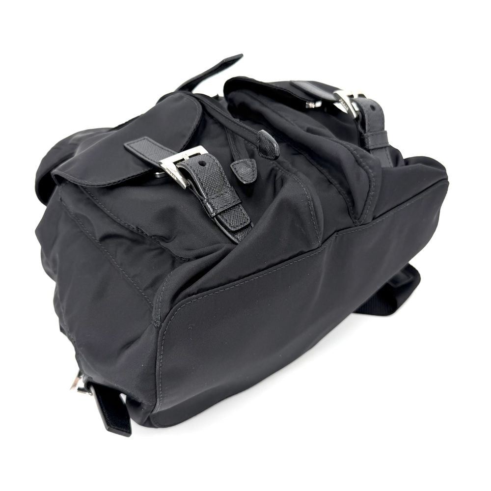 Prada Backpack Triangle Logo Nylon Black Silver — view 3