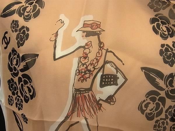 Chanel CC Logo Camellia Silk 100% Shawl White Multicolor Scarf — view 3