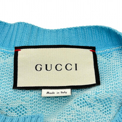 Gucci GG Pattern Knit Cardigan Light Blue Wool Cotton M — view 5