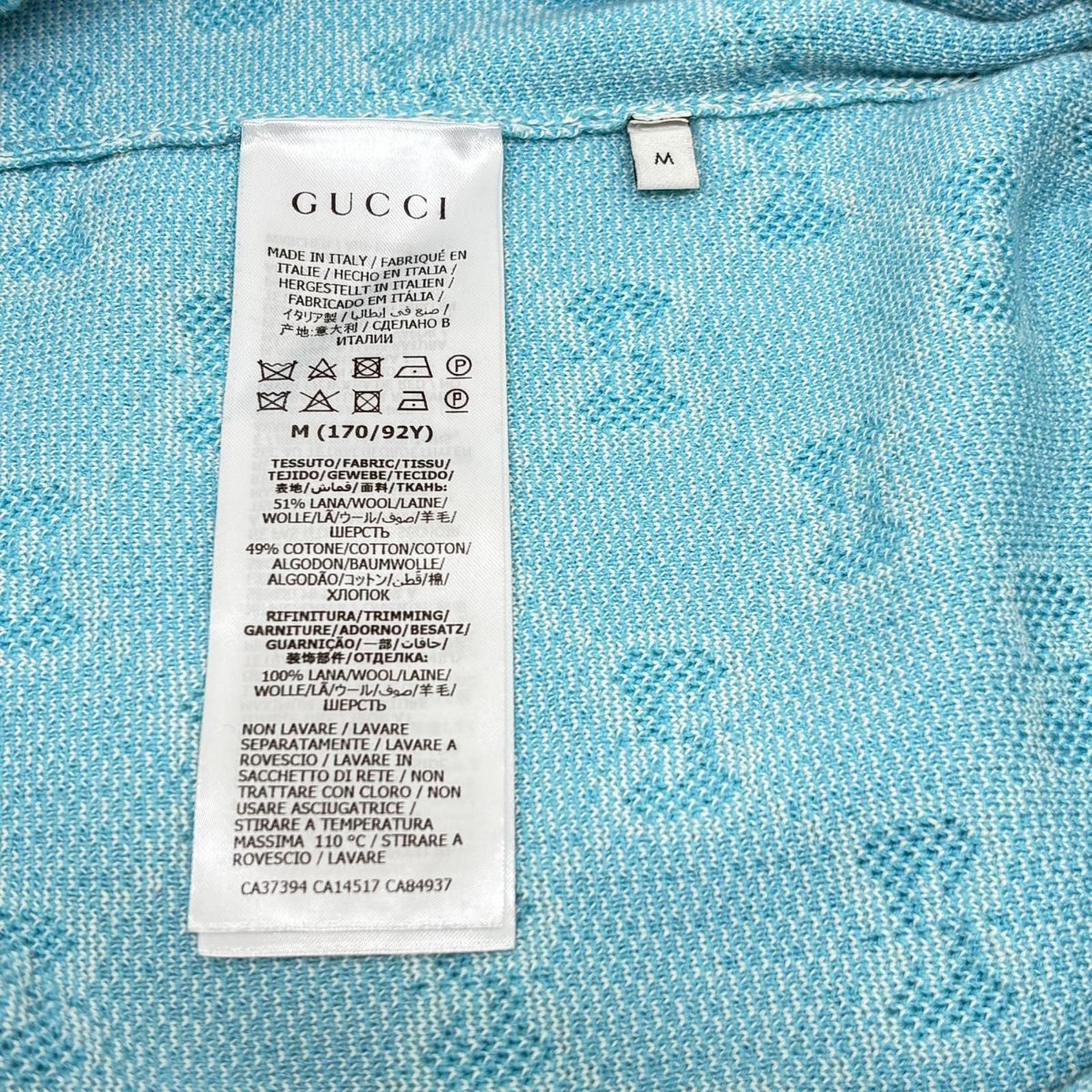 Gucci GG Pattern Knit Cardigan Light Blue Wool Cotton M — view 6