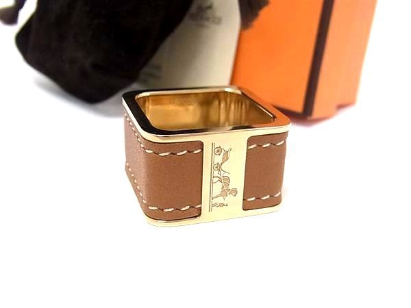 Hermes Bolduc Sellier Scarf Ring Closure Gold Brown